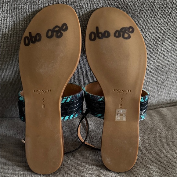 Coach Ladies Sammy Thong Turquoise Blue Zebra Ankle Strap Sandals - Picture 4 of 6